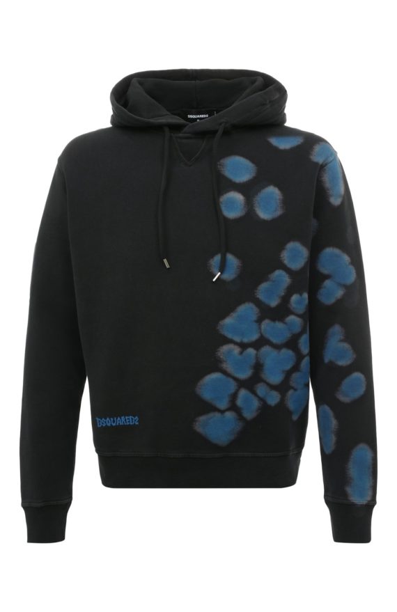 SWEAT CAPUCHE NOIR ET TACHES BLEU